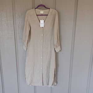 Wrap London Shirt Dress Size 4 Women Minimalist Button Linen Cotton Green Sage